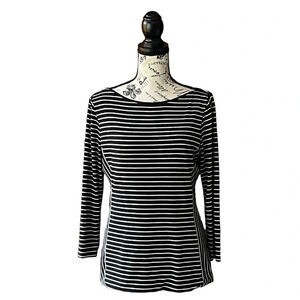 WHBM striped black tunic blouse preppy nautical casual capsule modest mature M